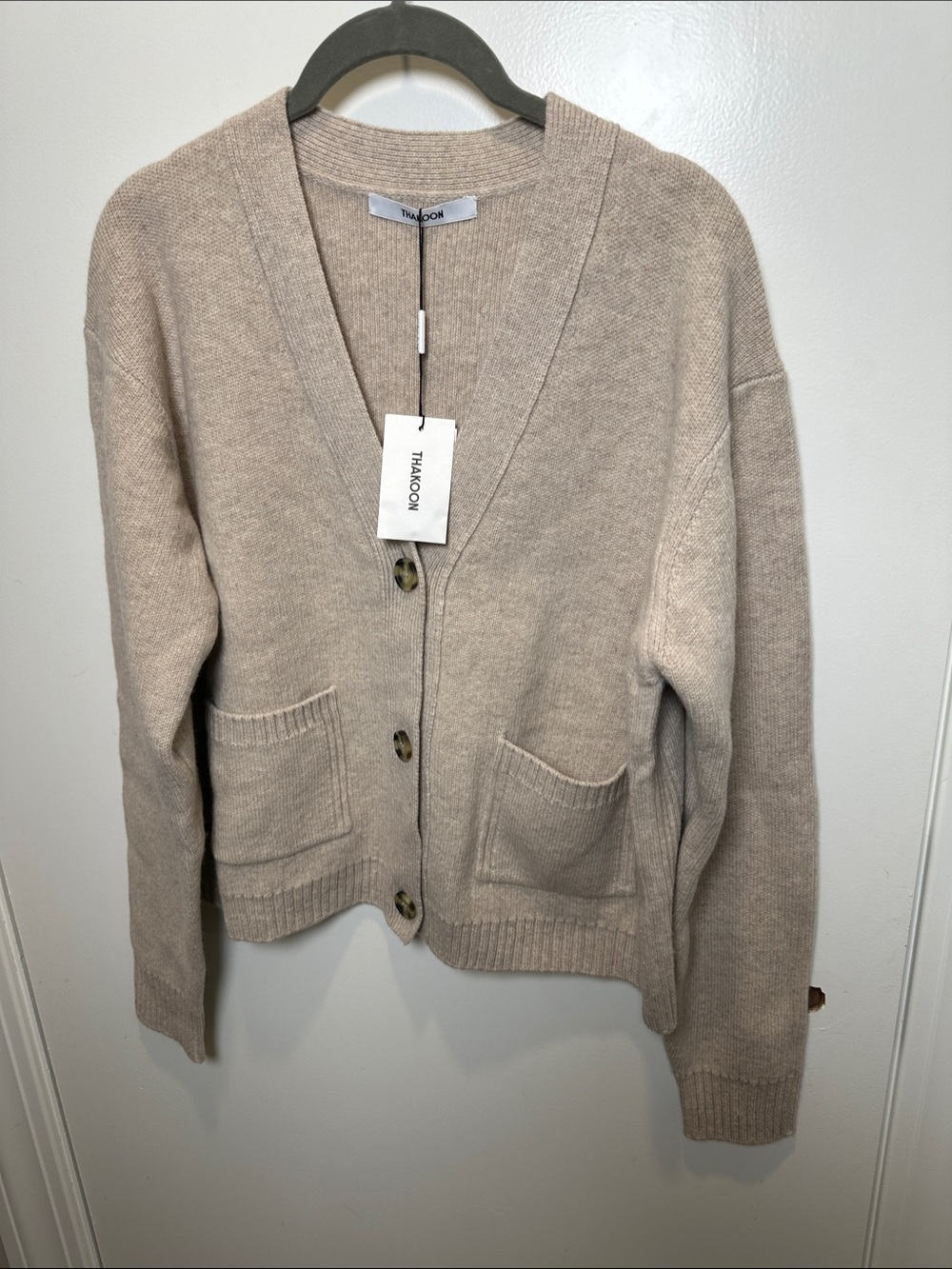 Thakoon Taupe-Beige V-Neck Button Pocket Cardigan (11)
